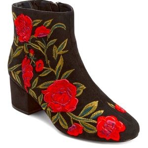 Comfortview Booties! Beautifully embroidered with red floral design.